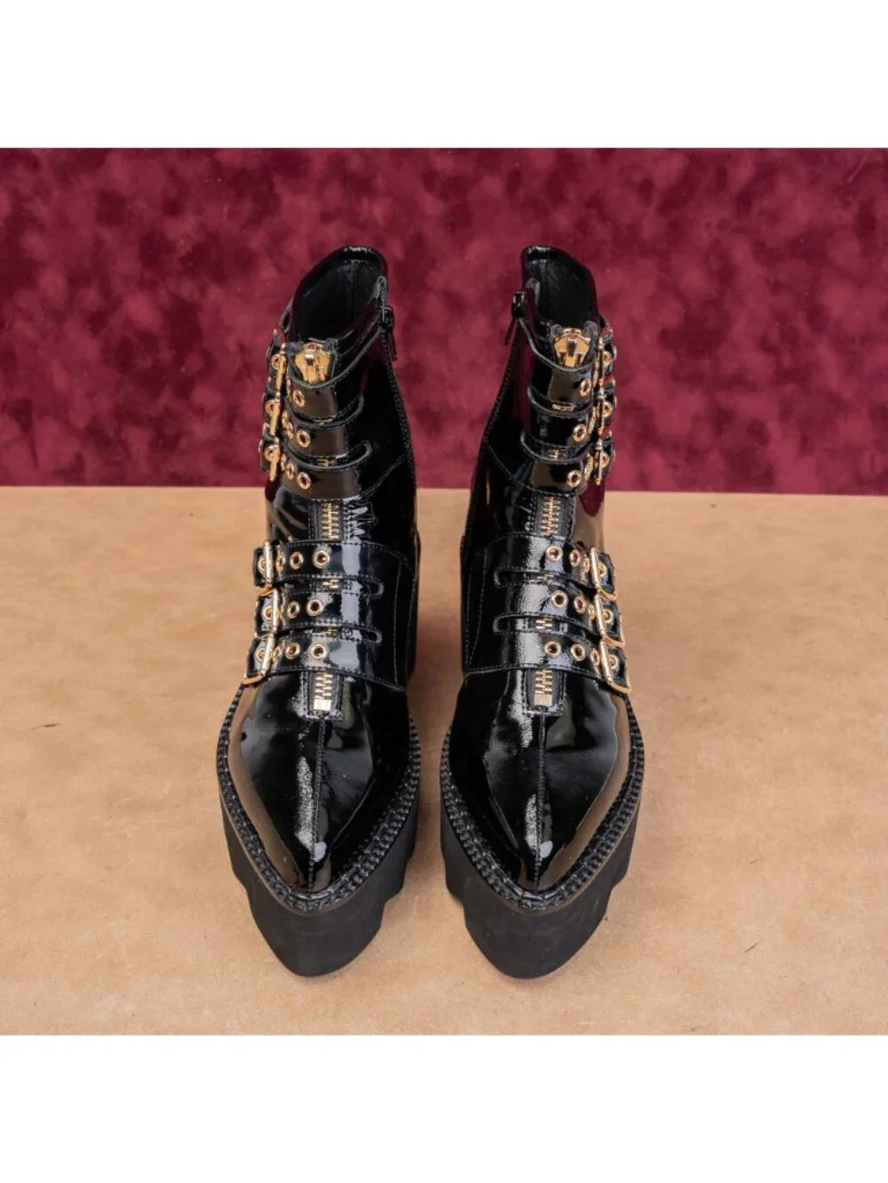 Jeffrey Campbell Wmn Party Stempunk Gothic Patent Leather Platform Boots 8.5